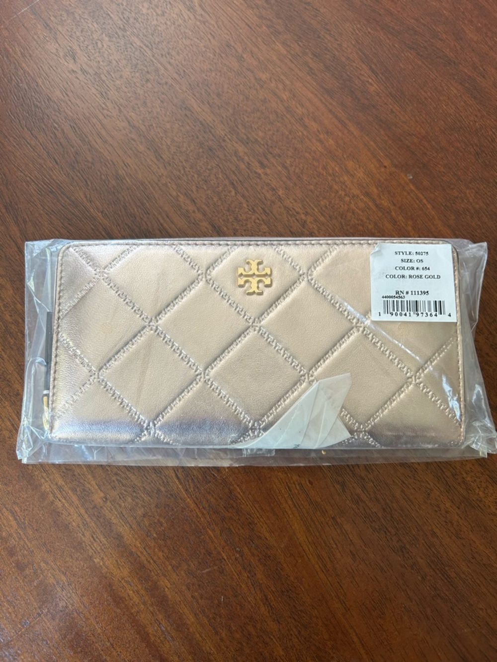 Tory Burch Quilted Metallic Zip Continental Wallet - Rose Gold - Picture 2 of 7